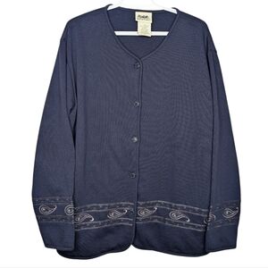 Vintage Northern Reflections Navy Paisley Embroidered Button Up Cardigan Women L